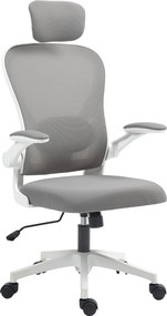 HOMCOM Fotel biurowy Ergonomiczny fotel biurkowy ze składanymi podłokietnikami, regulowanym podparciem lędźwiowym Szary | Aosom PL