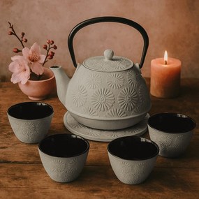 Dzbanek żeliwny z czarkami i podstawką KOGA, 1200 ml