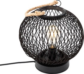 Rustykalna lampa stołowa zewnętrzna czarna rattanowa - Calamus