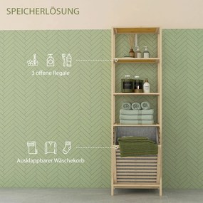 HOMCOM Regał łazienkowy z koszem na pranie, 3 półki, rama z bambusa, 44x33x160 cm, Naturalny