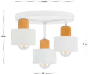 Biała lampa sufitowa, trzypunktowy spot DBU3030WE z drewna i metalu E2