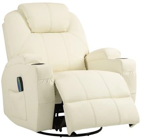 HOMCOM Fotel relaksacyjny z masażem obrotowy regulowane oparcie ekoskóra kremowy do 150 kg | Aosom PL