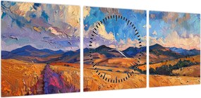 Obraz - Obraz olejny przedstawiający krajobraz (z zegarem) (90x30 cm)