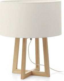 Lampa sto?owa KARA styl nowoczesny i klasyczny - g?. 38 cm x wys. 45 cm - E27 40W - kabel 2 m - w??czanie i wy??czanie - IP20 - drewno - stal i bia?a bawe?na