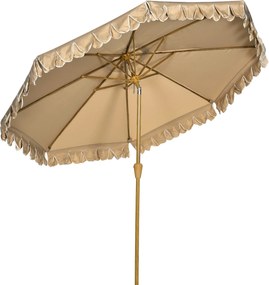 Outsunny Efektowny Parasol z Frędzlami - Nachylany, z Korbką, Khaki, Ø264x240cm - Modna Ochrona