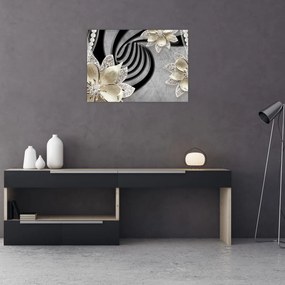 Obraz na szkle - 3D złote kwiaty (70x50 cm)