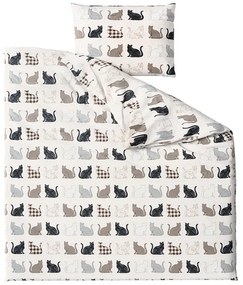 PrzytulneMieszkanie.pl PrzytulneMieszkanie.pl Pościel z bawełny Renforcé PATTERNED CATS beżowe Rozmiar pościeli: 2 szt 70 x 90 cm | 200 x 220 cm