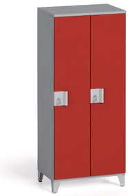 Szafa ubraniowa S4, 2-drzwiowa, 1400 x 600 x 400 mm, demontaż, zamek obrotowy, szary/czerwony