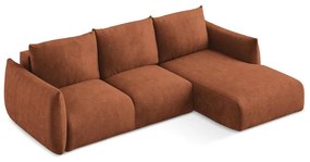 Rozkładany narożnik z tkaniny szenilowej (prawostronny/z szezlongiem) w kolorze terakoty Leila – Makamii