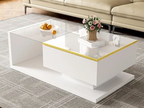 Nowoczesny stolik kawowy ze szkła z oświetleniem LED – płyta wiórowa – biały