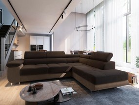 Masseno Narożnik SELVA z Funkcją Spania i Pojemnikiem na Pościel Narożnik L Rozkładana sofa – Brązowy MONOLITH 29 + MONOLITH 09