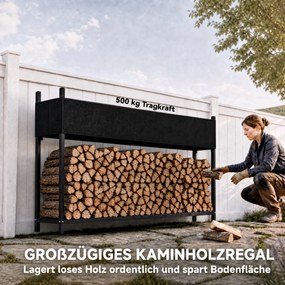 Outsunny Regał na drewno opałowe 202 x 25 x 113 cm, regał z pokrowcem 600D Oxford, rama stalowa, nośność do 500 kg, czarny | Aosom PL
