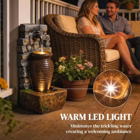 Outsunny Fontanna ogrodowa z regulowanym przepływem wody i 3-poziomowym rustykalnym murem w stylu wazonu | Aosom PL