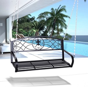 Outsunny huśtawka ogrodowa 2-osobowa z łańcuchami metalowa czarna elegancka 132x63x58cm | Aosom PL