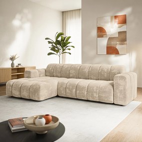 Masseno Narożnik SETIA Lewostronny, L-Kształtny, Nowoczesna Sofa narożna, Tkanina Szenilowa - Kremowy, LUMO 55