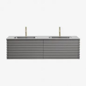 Zestaw Wiszących Mebli Łazienkowych 160x50 Cm Z Drewna Z Wbudowanymi Umywalkami Noura Bezlusterkowiec & Nickel & 2 X Dorado Drobno ↑20 Cm Z Przelewowy