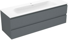 Mexen Rivel szafka łazienkowa 140 cm z umywalką Vela, 2 szuflady, ryflowana , grafit mat/biała mat - 91A20-14047-2-BFF66-W23M