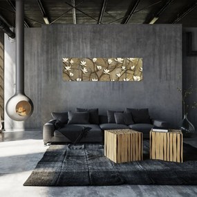 Obraz - Białe magnolie na murze kamiennym (170x50 cm)