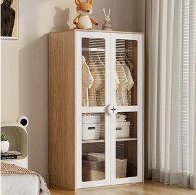 Szafa dziecięca - 80 x 50 x 150 cm - z 2 drzwiami szklanymi i drążkiem na ubrania - MDF + płyta wiórowa - biała