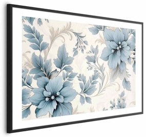Plakat Turkusowe retro kwiaty 30x21 cm z ramą czarną z marginesem ARTGEIST B