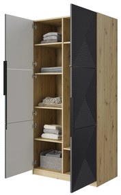 Szafa Asha 100 cm z ryflowanym frontem i metalowymi uchwytami- artisan / rivier stone mat / czarne uchwyty