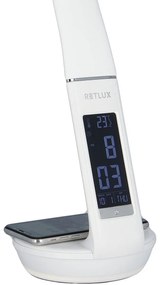 Retlux RTL 203 Lampa stołowa LED z wyświetlaczem i ładowaniem Qi biały, 6 W