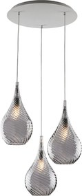 Zawieszenie Pluvia Iron z szarym szkłem pyreksowym 3 światła 141 Ø50 BL264-S3-GR