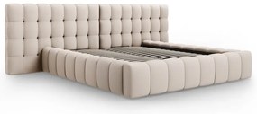 Beżowe tapicerowane łóżko dwuosobowe ze schowkiem i stelażem 180x200 cm Mamaia – Micadoni Home