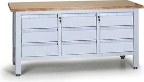 Stół warsztatowy G6, 9 szuflad, 1690 x 600 x 860 - 900 mm, szary