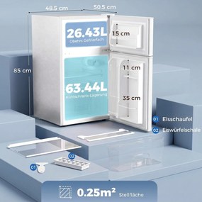 HOMCOM Mini lodówka z zamrażalnikiem 2-drzwiowa z regulowanym termostatem mała lodówka na napoje 90 l biały | Aosom PL