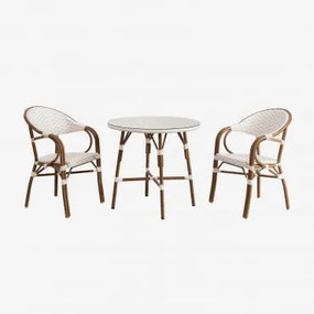 Zestaw Brielle Bistro Składający Się Ze Stołu Okrągłego O Średnicy 80 Cm I 2 Składanych Aluminiowych Krzeseł Ogrodowych Z Podłok Nude Beżowy - Gardeni