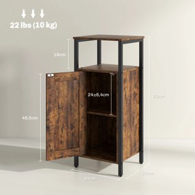 HOMCOM Stolik pomocniczy z miejscem do przechowywania, 2 otwarte półki, regulowany 3-poziomowo, drzwi magnetyczne, Brąz