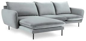 Jasnoszara narożna aksamitna sofa lewostronna Cosmopolitan Design Vienna