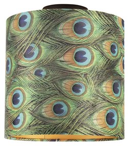 Lampa sufitowa z abażurem z aksamitu w kolorze pawia ze złotem 25 cm - Combi Black klasyczny/Antyczny Oswietlenie wewnetrzne