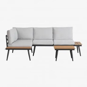 Zestaw Ogrodowy Z Narożną Sofą Na 4 Osoby I Stolikiem Kawowym Z Aluminium I Drewna Nadi Negro - Gris - Sklum