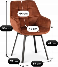 Krzesło Tapicerowane Obrotowe do Salonu LUNA Rude Welurowe Nowoczesne Loft