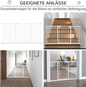 PawHut Bramka Ochronna dla Psów, Rozszerzalna, Montaż Na Zacisk, Metal, 136x76cm, Biały