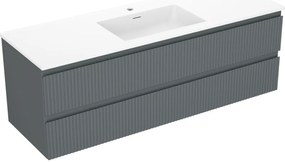 Mexen Rivel szafka łazienkowa 140 cm z umywalką Otis, 2 szuflady, ryflowana , grafit mat/biała mat - 91A20-14047-2-BFF66-W18M