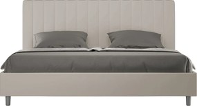 Łóżko bez stelaża tapicerowane 200x210 sztucznej skóry szaro-beżowy Agueda