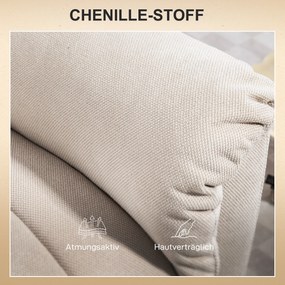 HOMCOM Fotel Powerlift z funkcją masażu i ogrzewania, Fotel wypoczynkowy z podnóżkiem, Boczne kieszenie, Obicie z tkaniny, Beżowy