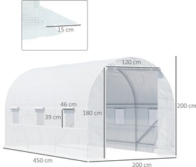 Outsunny szklarnia foliowa przestronna 445x200x200cm biała stabilna konstrukcja do uprawy roślin | Aosom PL
