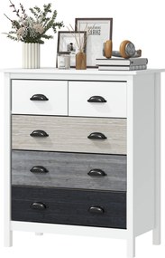 HOMCOM Kredens, Komoda, 5 szuflad, lakierowana powierzchnia, MDF &amp; drewno sosnowe, 70 x 38 x 85 cm, Biały