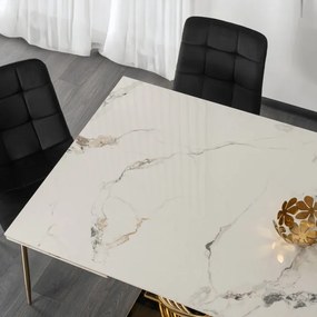 Stół Rozkładany Prostokątny IBIZA 160-240 cm Ceramiczny Biały Marmur/Złoty do Jadalni Nowoczesny Glamour