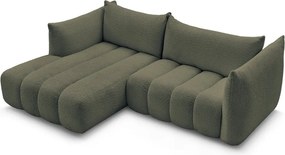 Zielony narożnik z materiału bouclé (lewostronny/z szezlongiem) Azra – Bobochic Paris