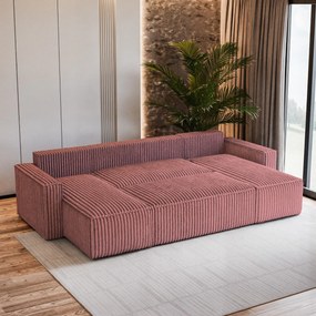 Masseno Narożnik PESANO z funkcją spania i pojemnikiem na pościel Narozniki U, Rozkładana sofa - Pudrowy róż, TILIA 62