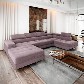 Masseno Narożnik CASONE z funkcją spania i pojemnikiem na pościel Narozniki U, Rozkładana sofa - Wrzosowy, MONOLITH 62