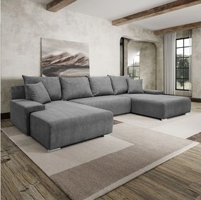 Narożnik, Sofa w kształcie U, tkanina sztruksowa Poso, Szary, Livorno U