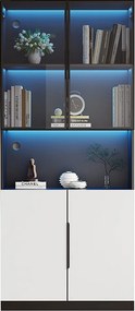 Witryna z 8 drzwiami - 160 x 30 x 200 cm - diody LED - płyta wiórowa i szkło - biała