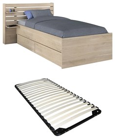 Łóżko 90 x 190/200 cm z ze skrzynią - Naturalny + Stelaż - TENALIA