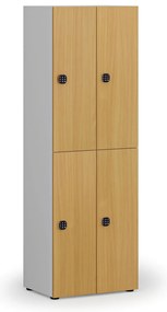 Drewniana szafka skrytkowa S4, 4 schowki, demontaż, zamek kodowy, szary/buk